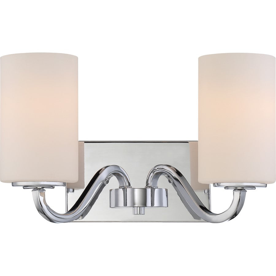 Nuvo Willow 14in 2-Light Vanity Light | Traditional Polished Nickel and White Glass | Bathroom Vanity | 14 x 8 in | Model 60-5802
