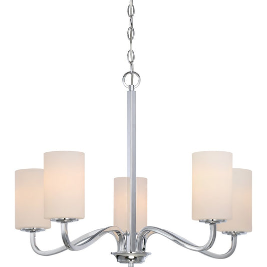 Nuvo Willow 27in 5-Light Chandelier | Traditional Polished Nickel and White Glass | Dining Room & Living Room | 27 x 27 x 21 in | Model 60-5805