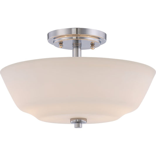 Nuvo Willow 13in 2-Light Semi-Flush Mount | Traditional Polished Nickel and White Glass | Entryway & Hallway | 13 x 8 in | Model 60-5806