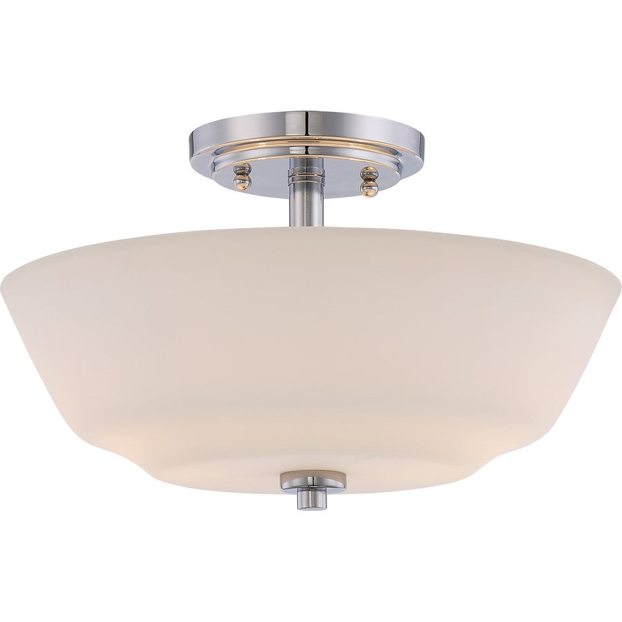 Nuvo Willow 13in 2-Light Semi-Flush Mount | Traditional Polished Nickel and White Glass | Entryway & Hallway | 13 x 8 in | Model 60-5806