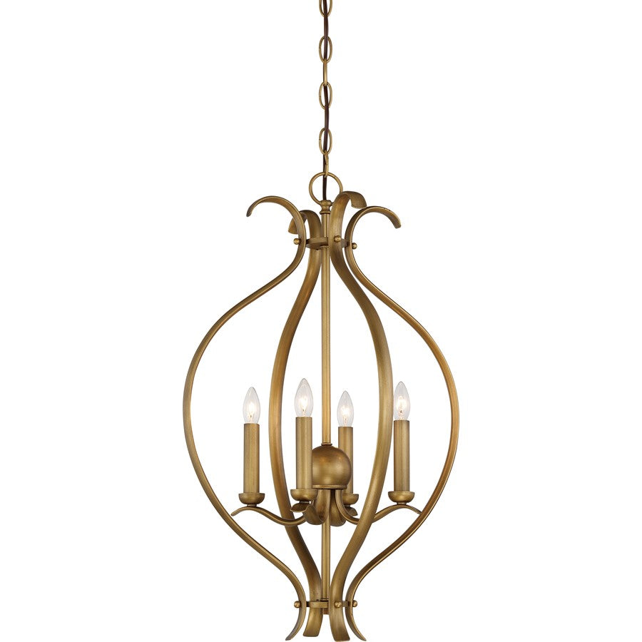 Nuvo Lighting Dillard 16in 4-Light Pendant | Transitional Natural Brass and Clear Glass | Kitchen Island & Dining Room | 16.125 x 25.25 in | Model 60-5810