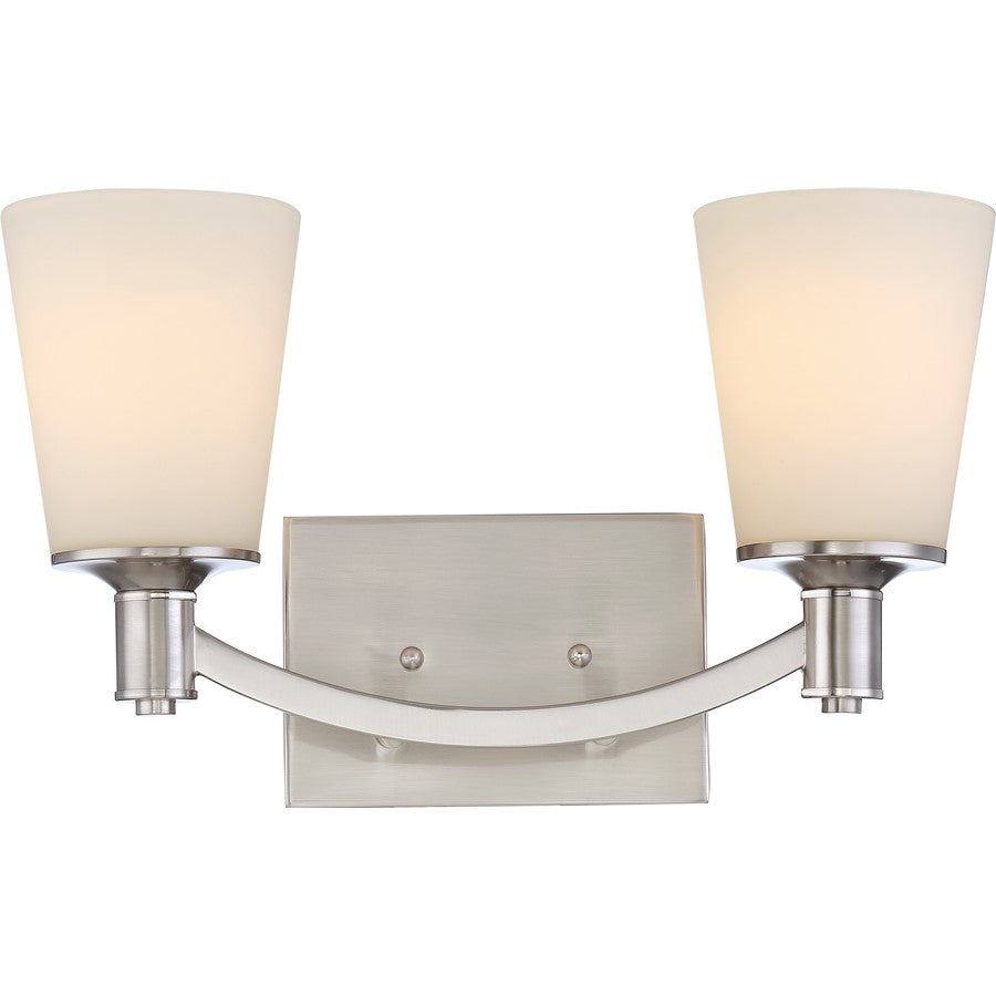 Nuvo Lighting Laguna 16in 2-Light Vanity Light | Traditional Brushed Nickel and White Glass | Bathroom Vanity | 16 x 9 x 6.5 in | Model 60-5822