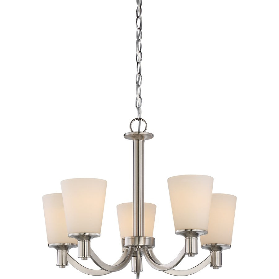 Nuvo Laguna 23in 5-Light Chandelier | Traditional Brushed Nickel and White Glass | Kitchen & Dining Room | 23 x 23 x 17 in | Model 60-5825
