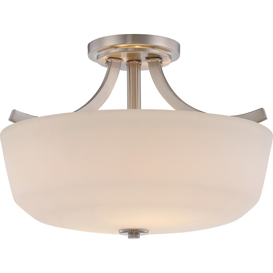 Nuvo Lighting Laguna 15in 2-Light Semi-Flush Mount | Traditional Brushed Nickel and White Glass | Bedroom & Hallway | 15.25 x 10.625 in | Model 60-5826