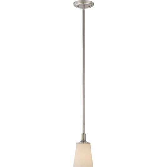 Nuvo Laguna 1-Light Mini Pendant | Traditional Brushed Nickel and White Glass | Kitchen Island & Dining Room | 5.125 x 5.125 x 46.125 in | Model 60-5828