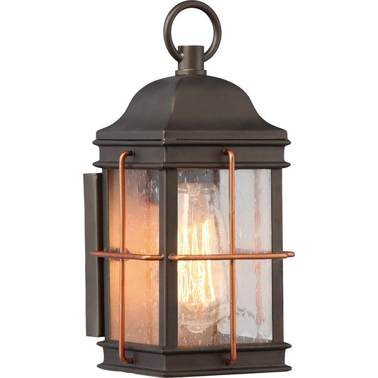 Nuvo Lighting Howell 11in 1-Light Outdoor Lantern | Rustic Bronze with Copper Accents | Covered Patios & Entryways | 5.25 x 5.38 x 11.13 in | Model 60-5831