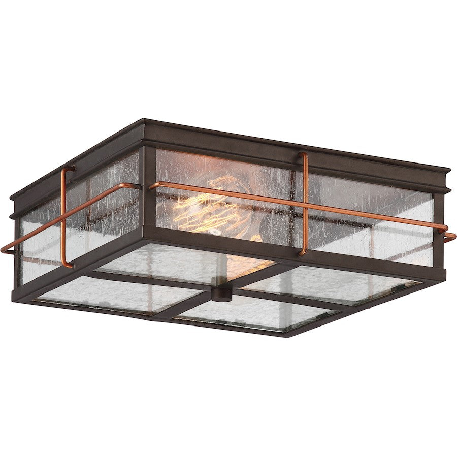 Nuvo Lighting Howell 12in 2-Light Outdoor Flush Mount | Rustic Bronze with Copper Accents | Covered Patio & Entryway | 12 x 12 x 4 in | Model 60-5834
