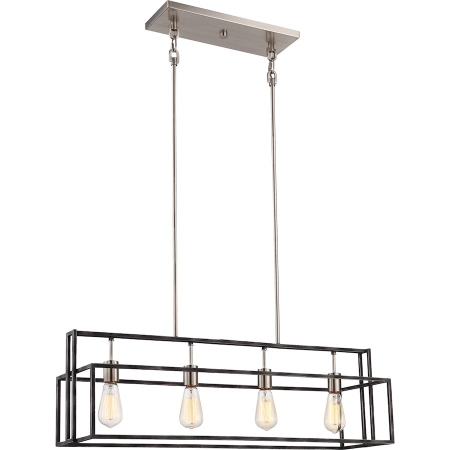 Nuvo Lighting Lake 36in 4-Light Island Pendant | Industrial Iron Black and Brushed Nickel | Kitchen Island & Dining Room | 36 x 10 x 11 in | Model 60-5859
