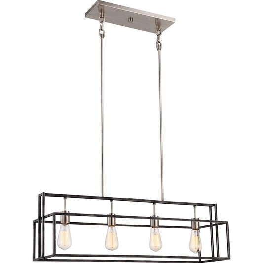 Nuvo Lighting Lake 36in 4-Light Island Pendant | Industrial Iron Black and Brushed Nickel | Kitchen Island & Dining Room | 36 x 10 x 11 in | Model 60-5859