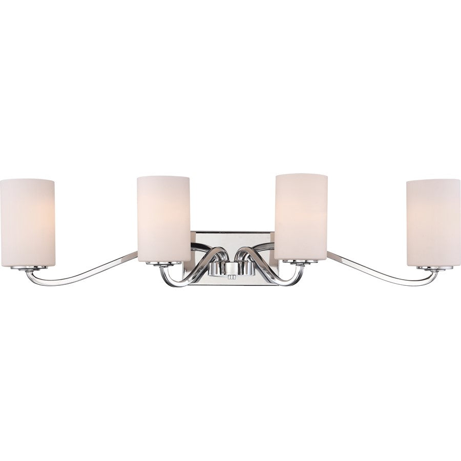 Nuvo Willow 34in 4-Light Vanity Light | Traditional Polished Nickel and White Glass | Bathroom Vanity Light | 34 x 8.25 x 8 in | Model 60-5871