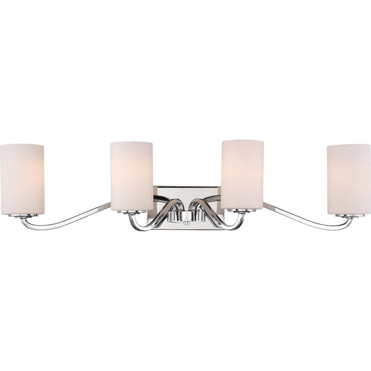 Nuvo Willow 34in 4-Light Vanity Light | Traditional Polished Nickel and White Glass | Bathroom Vanity Light | 34 x 8.25 x 8 in | Model 60-5871
