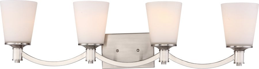 Nuvo Laguna 33in 4-Light Vanity Light | Traditional Brushed Nickel and White Glass | Bathroom Vanity | 33 x 9 x 6.5 in | Model 60-5874