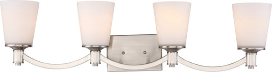 Nuvo Laguna 33in 4-Light Vanity Light | Traditional Brushed Nickel and White Glass | Bathroom Vanity | 33 x 9 x 6.5 in | Model 60-5874