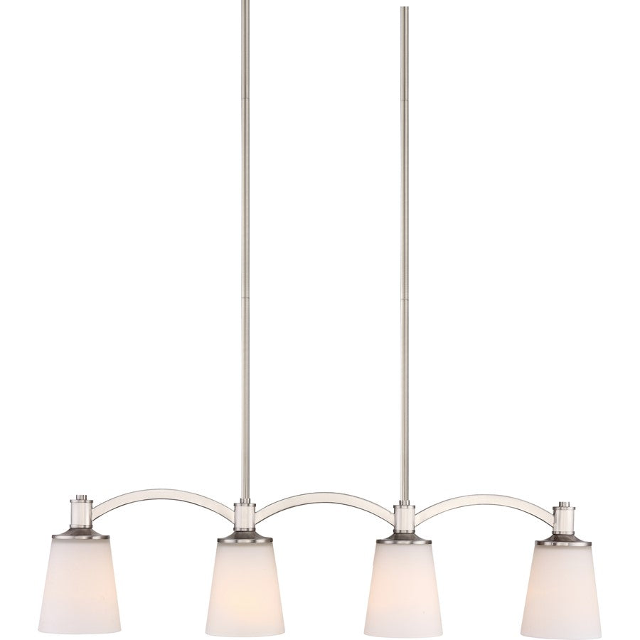 Nuvo Laguna 33in 4-Light Island Pendant | Traditional Brushed Nickel and White Glass | Kitchen Island & Dining Room | 33 x 46.125 in | Model 60-5875