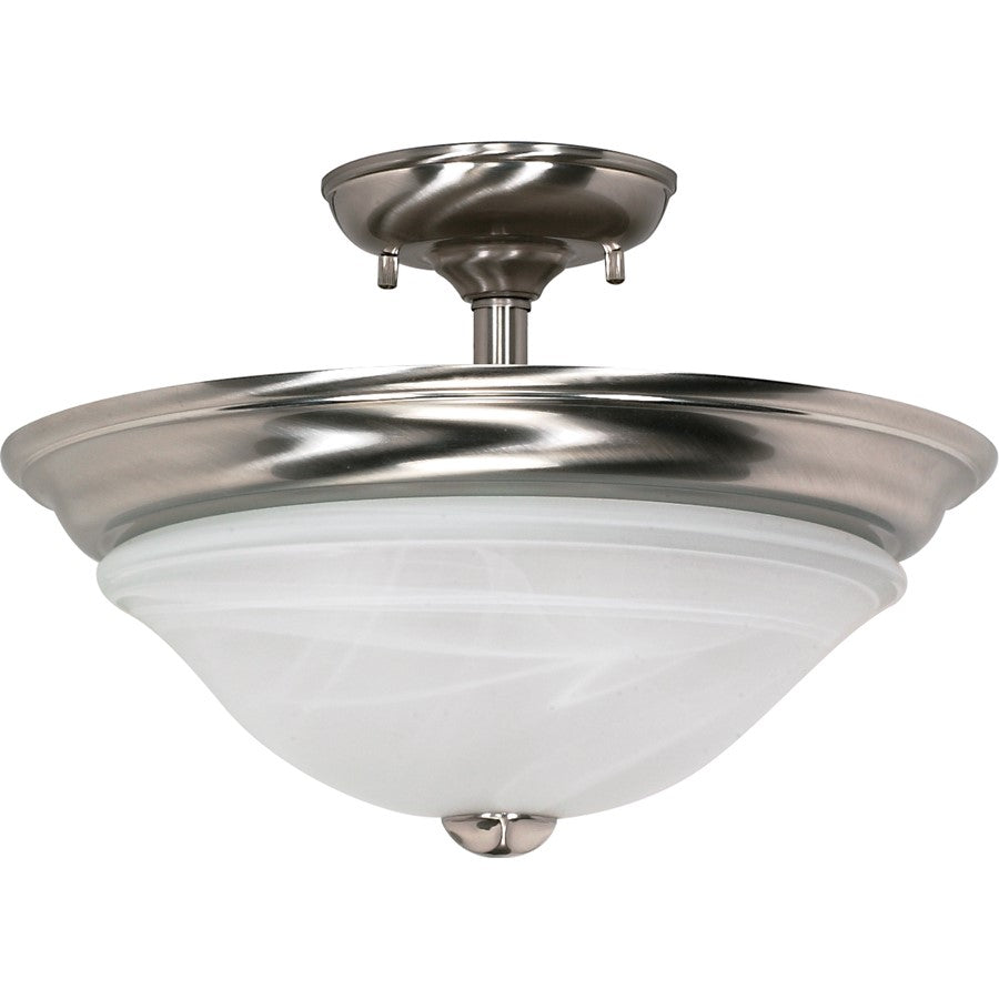 Nuvo Triumph 15.5in 2-Light Semi-Flush Mount | Transitional Brushed Nickel and Sculptured Alabaster Glass | Hallway & Bedroom Entryway | Model 60-589