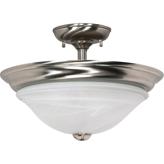 Nuvo Triumph 15.5in 2-Light Semi-Flush Mount | Transitional Brushed Nickel and Sculptured Alabaster Glass | Hallway & Bedroom Entryway | Model 60-589