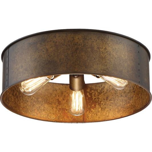 Nuvo Lighting Kettle 8in 3-Light Flush Mount | Industrial Weathered Brass and Clear Glass | Hallway & Bedroom Ceiling Light | 8 in H, 720 | Model 60-5893