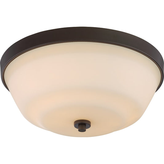 Nuvo Lighting Willow 13.5in 2-Light Flush Mount | Traditional Aged Bronze and White Glass | Hallway & Bathroom Ceiling Light | 13.5 x 13.5 | Model 60-5904