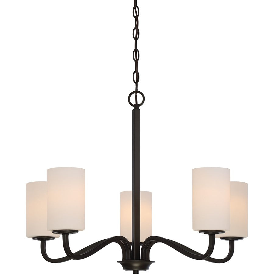 Nuvo Willow 27in 5-Light Chandelier | Traditional Aged Bronze and White Glass | Dining Room & Living Room | 27 x 27 x 21 in | Model 60-5905