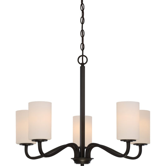 Nuvo Willow 27in 5-Light Chandelier | Traditional Aged Bronze and White Glass | Dining Room & Living Room | 27 x 27 x 21 in | Model 60-5905