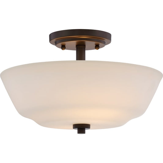 Nuvo Willow 13in 2-Light Semi Flush Mount | Traditional Aged Bronze and White Glass | Hallway & Entryway | 13 x 8 in | Model 60-5906