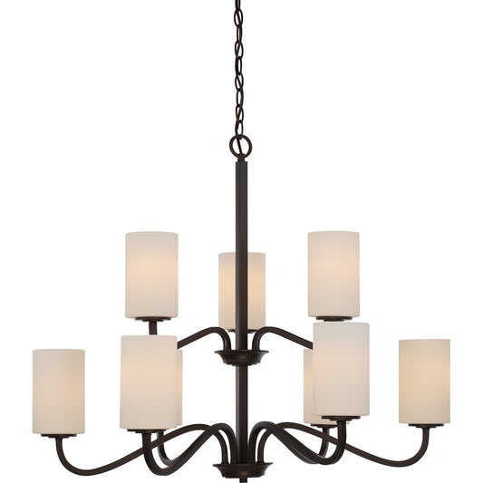 Nuvo Willow 32in 9-Light Chandelier | Traditional Aged Bronze and White Glass | Dining Room & Living Room | 32 x 27 in | Model 60-5909