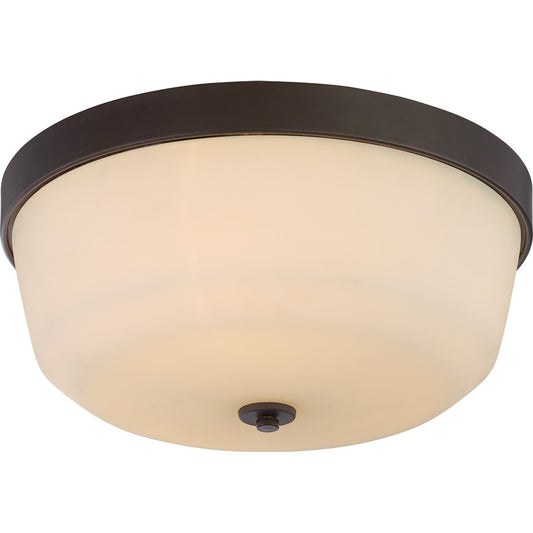 Nuvo Lighting Laguna 15in 3-Light Flush Mount | Traditional Aged Bronze and White Glass | Hallway & Bathroom | 15.125 x 15.125 x 6.75 in | Model 60-5924