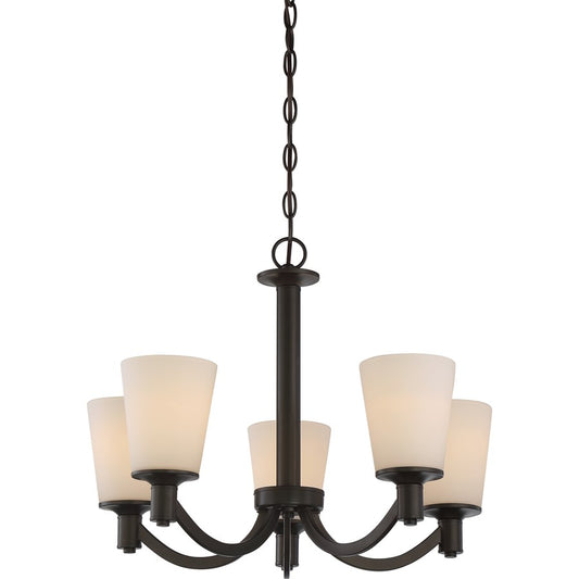 Nuvo Laguna 23in 5-Light Chandelier | Traditional Aged Bronze and White Glass | Dining Room & Living Room | 23 x 23 x 17 in | Model 60-5925