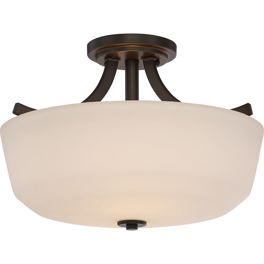 Nuvo Lighting Laguna 15in 2-Light Semi-Flush Mount | Traditional Aged Bronze and White Glass | Entryway & Hallway | 15.25 x 10.625 in | Model 60-5926