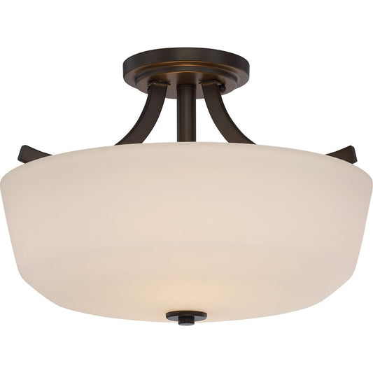 Nuvo Lighting Laguna 15in 2-Light Semi-Flush Mount | Traditional Aged Bronze and White Glass | Entryway & Hallway | 15.25 x 10.625 in | Model 60-5926