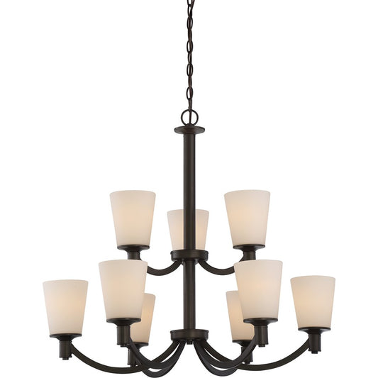 Nuvo Laguna 31in 9-Light Chandelier | Traditional Aged Bronze and White Glass | Dining Room & Living Room | 31 x 31 x 28 in | Model 60-5929