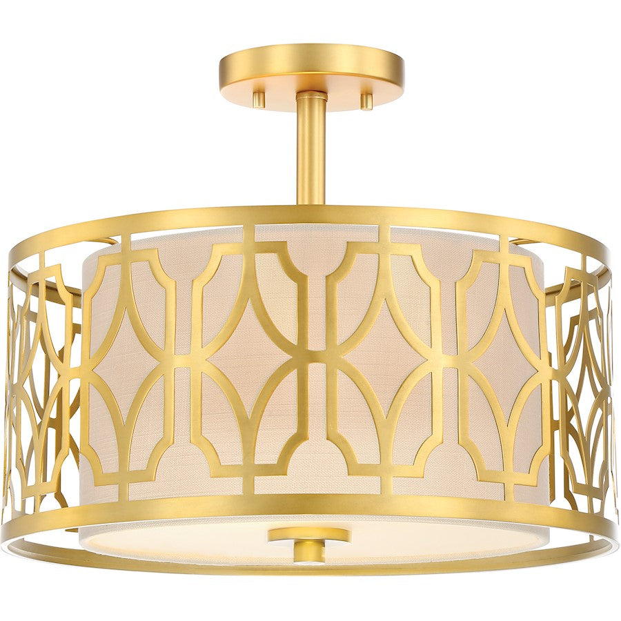 Nuvo Lighting Filigree 15in 2-Light Semi Flush Mount | Traditional Natural Brass | Entryway & Hallway Ceiling Light | 12.5in H | Model 60-5937