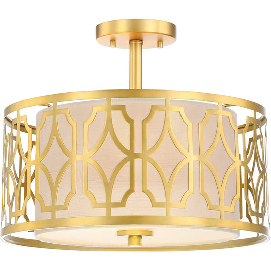 Nuvo Lighting Filigree 15in 2-Light Semi Flush Mount | Traditional Natural Brass | Entryway & Hallway Ceiling Light | 12.5in H | Model 60-5937