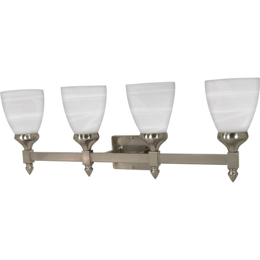 Nuvo Triumph 29in 4-Light Vanity Light | Traditional Brushed Nickel and Sculptured Alabaster Glass | Bathroom Vanity | 29 x 10.5 x 8 in | Model 60-594