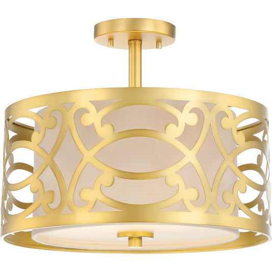 Nuvo Lighting Filigree 15in 2-Light Semi Flush Mount | Traditional Natural Brass | Entryway & Hallway Ceiling Light | 12.5in H | Model 60-5967