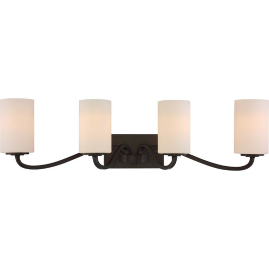 Nuvo Willow 34in 4-Light Vanity Light | Traditional Aged Bronze and White Glass | Bathroom Vanity | 34 x 8.25 x 8 in | Model 60-5971