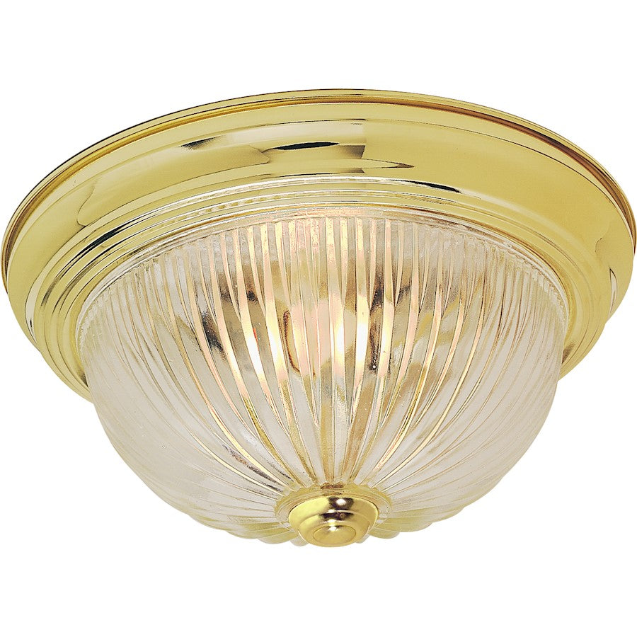 Nuvo Lighting 60-6015 11in 2-Light Flush Mount | Traditional Polished Brass and Clear Ribbed Glass | Bedroom & Hallway Ceiling Light | 11 | Model 60-6015