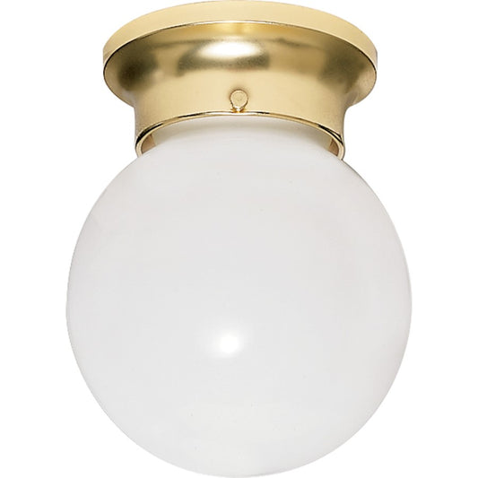 Nuvo Lighting 6in 1-Light Flush Mount | Traditional Polished Brass and White Glass | Hallway & Bathroom Ceiling Light | 6 x 6 x 7.25 in | Model 60-6028