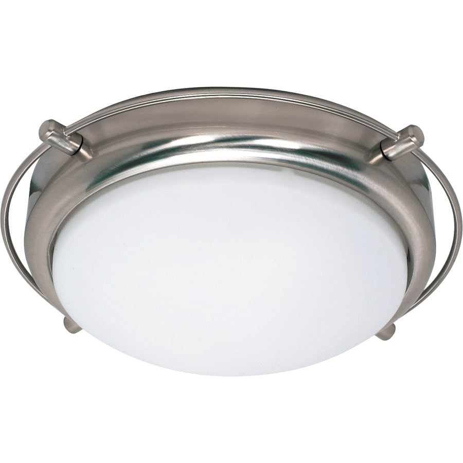 Nuvo Polaris 14in 2-Light Flush Mount | Modern Brushed Nickel and White Opal Glass | Bathroom & Hallway Ceiling Light | 13.5 x 13.5 x 4.125 | Model 60-608