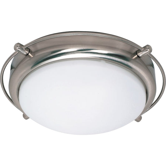 Nuvo Polaris 14in 2-Light Flush Mount | Modern Brushed Nickel and White Opal Glass | Bathroom & Hallway Ceiling Light | 13.5 x 13.5 x 4.125 | Model 60-608