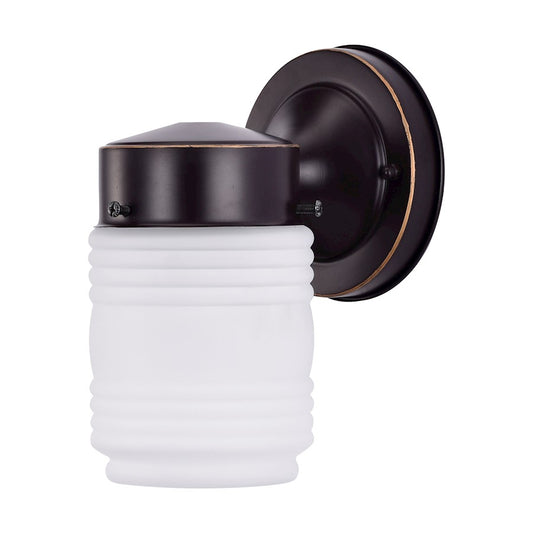 Nuvo Lighting 6in 1-Light Outdoor Wall Sconce | Rustic Mason Jar Mahogany Bronze Steel and Frosted Ribbed Glass | Covered Porch & Entryway | Model 60-6110