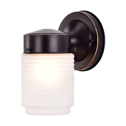 Nuvo Lighting 6in 1-Light Outdoor Wall Sconce | Rustic Mason Jar Mahogany Bronze Steel and Frosted Ribbed Glass | Covered Porch & Entryway | Model 60-6110