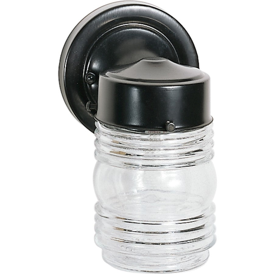 Nuvo Lighting 60-6111 6in 1-Light Outdoor Wall Sconce | Traditional Black and Clear Ribbed Glass | Covered Patio & Entryway | 6 x 4 x 8 in | Model 60-6111