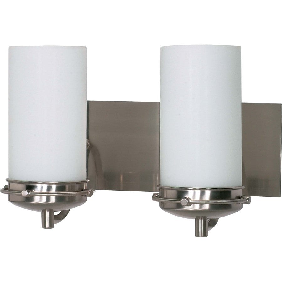 Nuvo Polaris 14in 2-Light Bathroom Vanity Light | Modern Brushed Nickel and Opal White Glass | Bathroom Vanity & Powder Room | 13.5 x 8.25 | Model 60-612