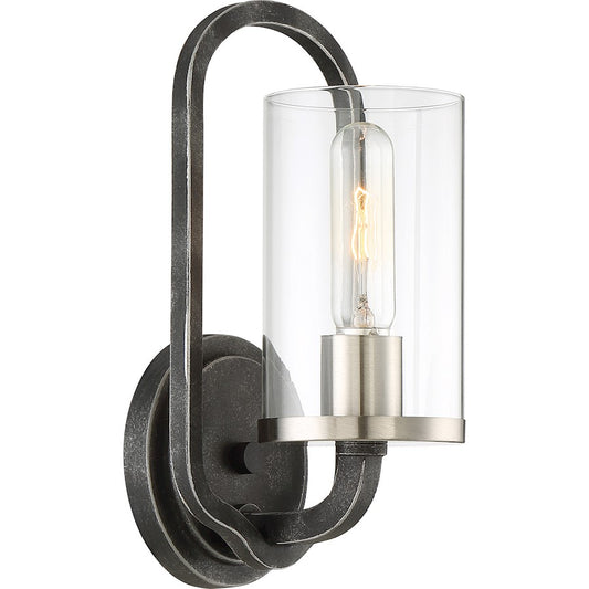 Nuvo Lighting Sherwood 1-Light Wall Sconce | Industrial Iron Black and Brushed Nickel | Hallway & Bedroom Accent | 5.5 x 11.63 in | Model 60-6121