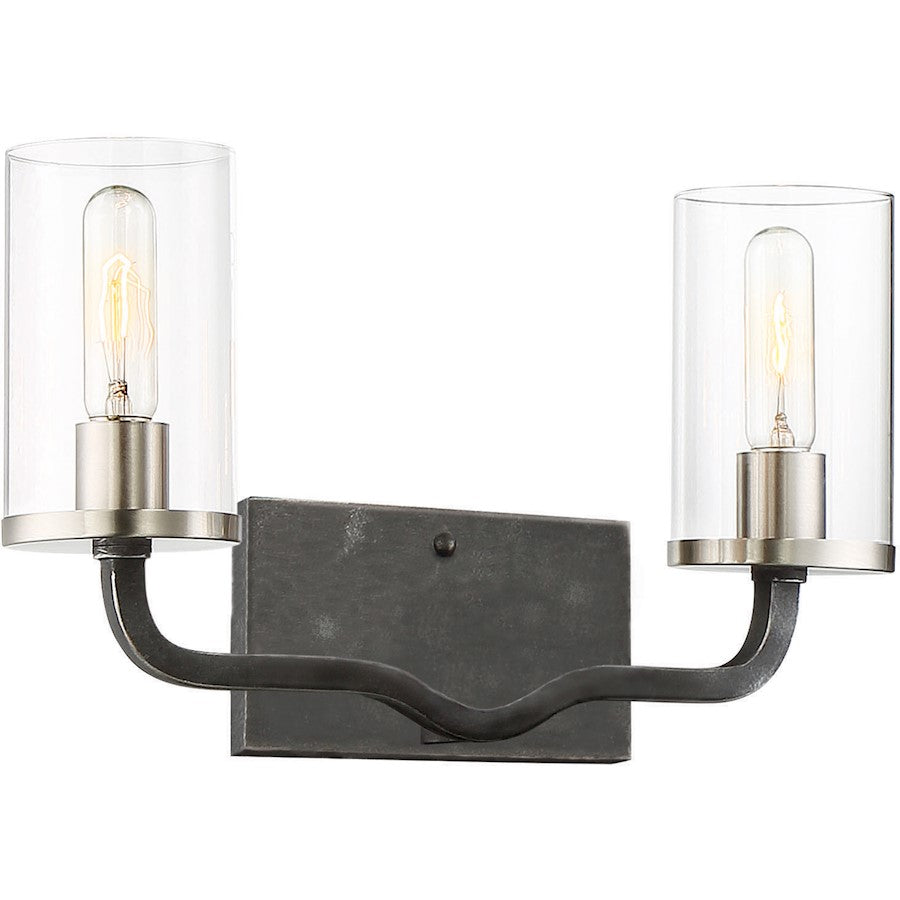 Nuvo Sherwood 16in 2-Light Vanity | Industrial Iron Black and Brushed Nickel | Bathroom Vanity | 16 x 10 in | Model 60-6122