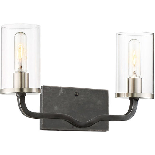 Nuvo Sherwood 16in 2-Light Vanity | Industrial Iron Black and Brushed Nickel | Bathroom Vanity | 16 x 10 in | Model 60-6122