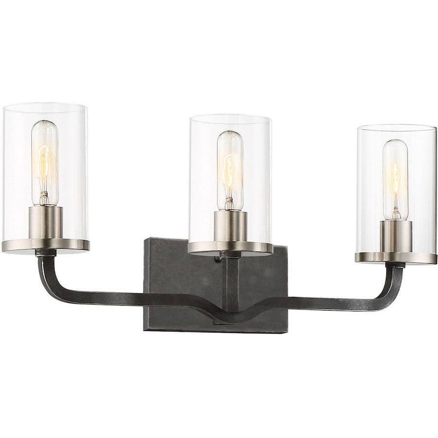 Nuvo Sherwood 24in 3-Light Vanity | Contemporary Iron Black and Brushed Nickel | Bathroom Vanity Light | 24 x 10.38 in | Model 60-6123