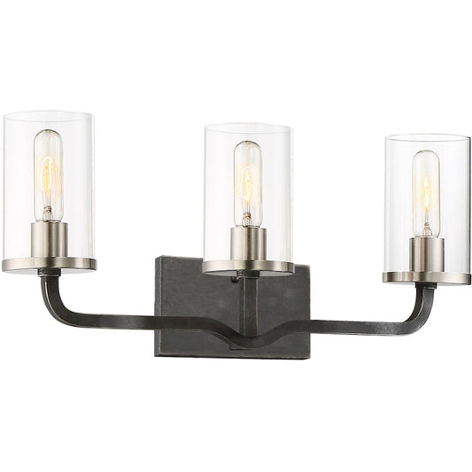 Nuvo Sherwood 24in 3-Light Vanity | Contemporary Iron Black and Brushed Nickel | Bathroom Vanity Light | 24 x 10.38 in | Model 60-6123