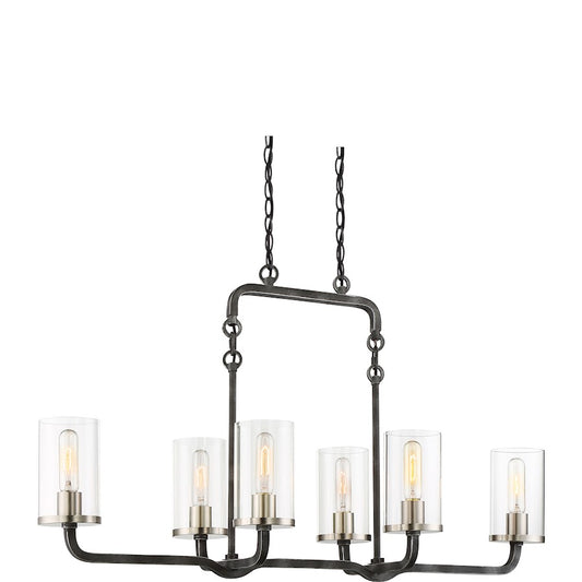 Nuvo Lighting Sherwood 38in 6-Light Island Pendant | Industrial Iron Black and Brushed Nickel | Kitchen Island & Dining Room | 38 x 14 x | Model 60-6124